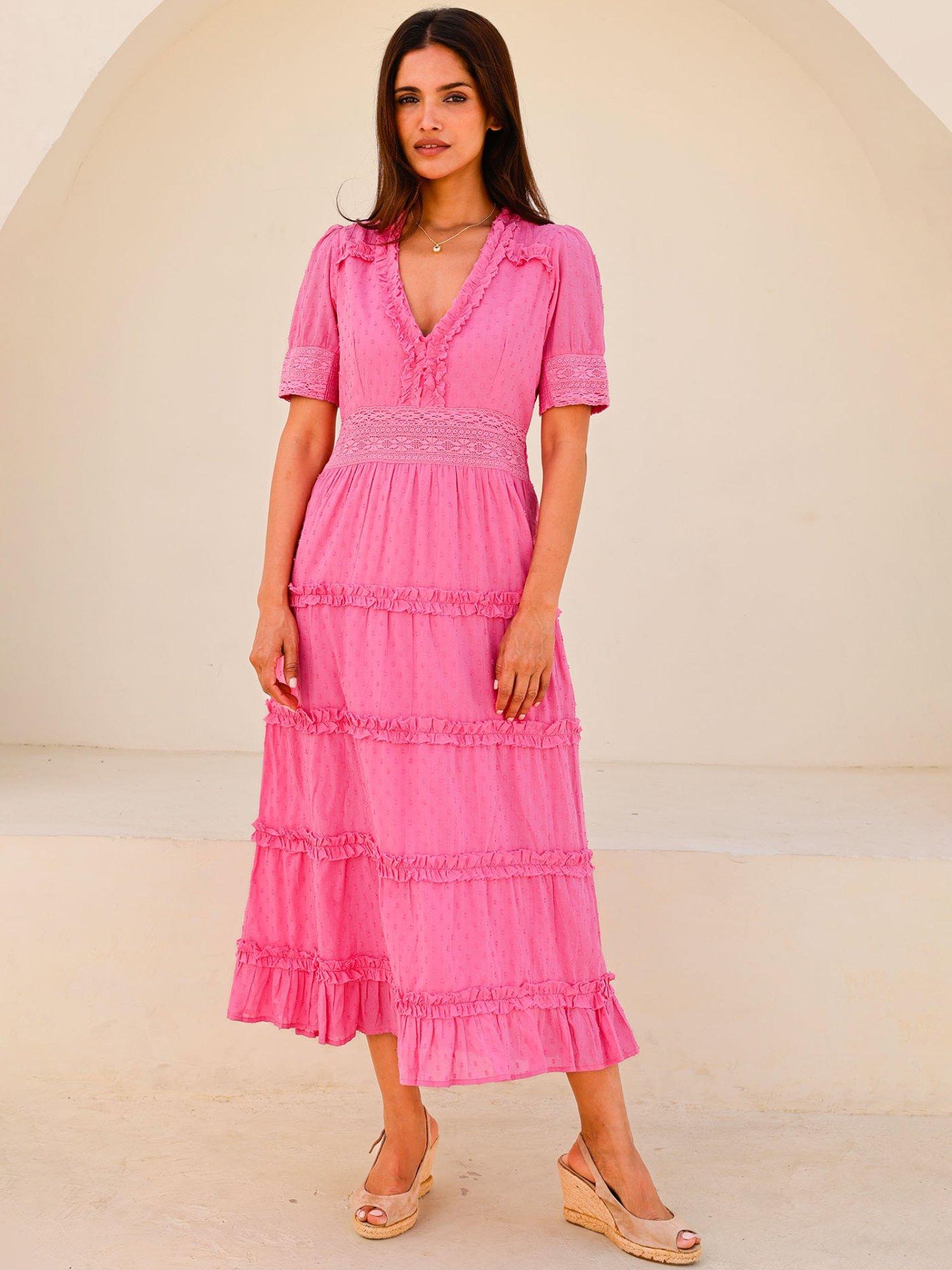 Aspiga Viola Dobby Textured Dress, Bright Pink