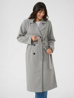 KAFFE Wool Blend Longline Overcoat, Mid Grey