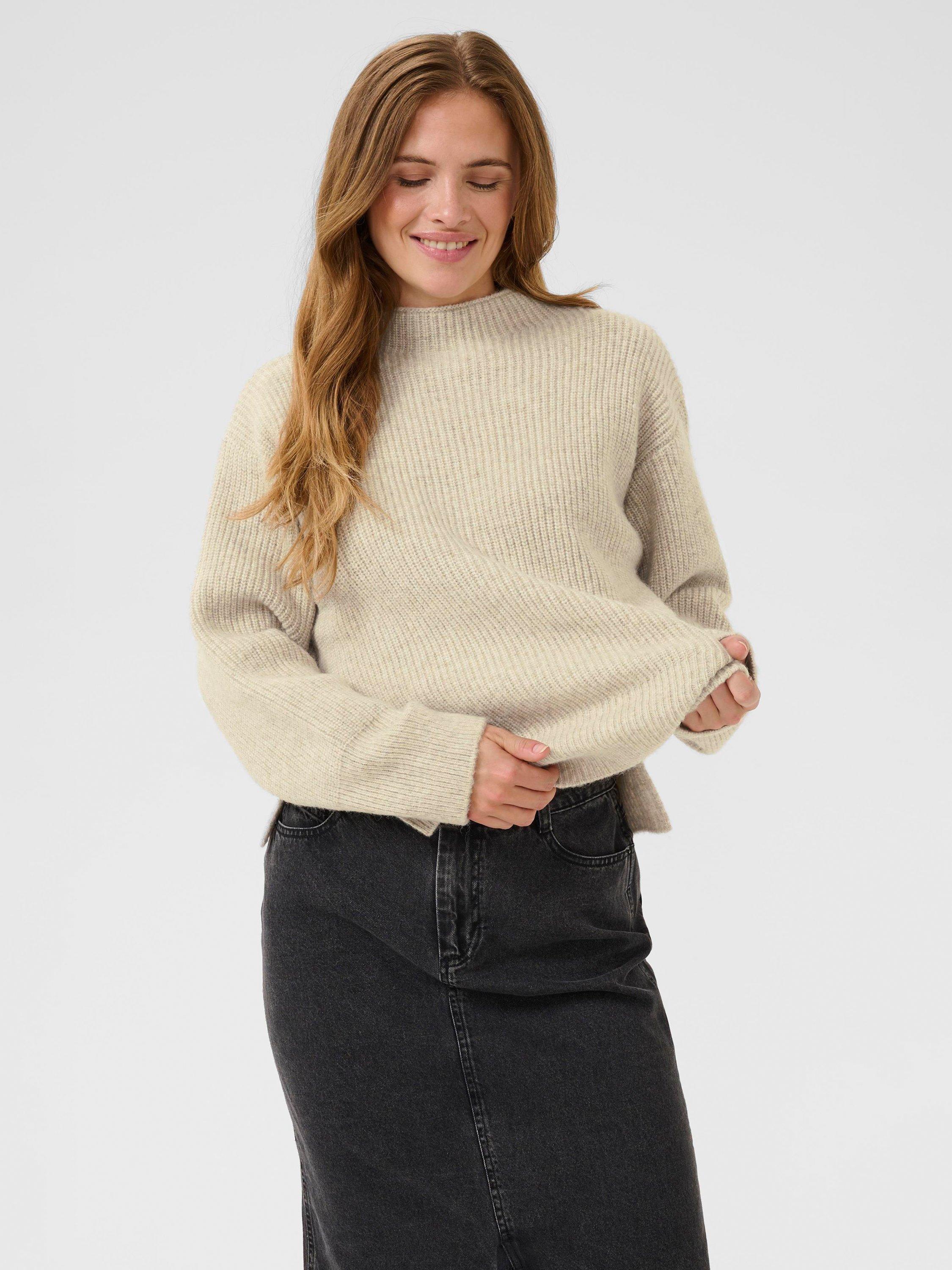 Product image 1 of 6, which shows KAFFE Elina Textured Jumper, Feather Gray Melange, XS