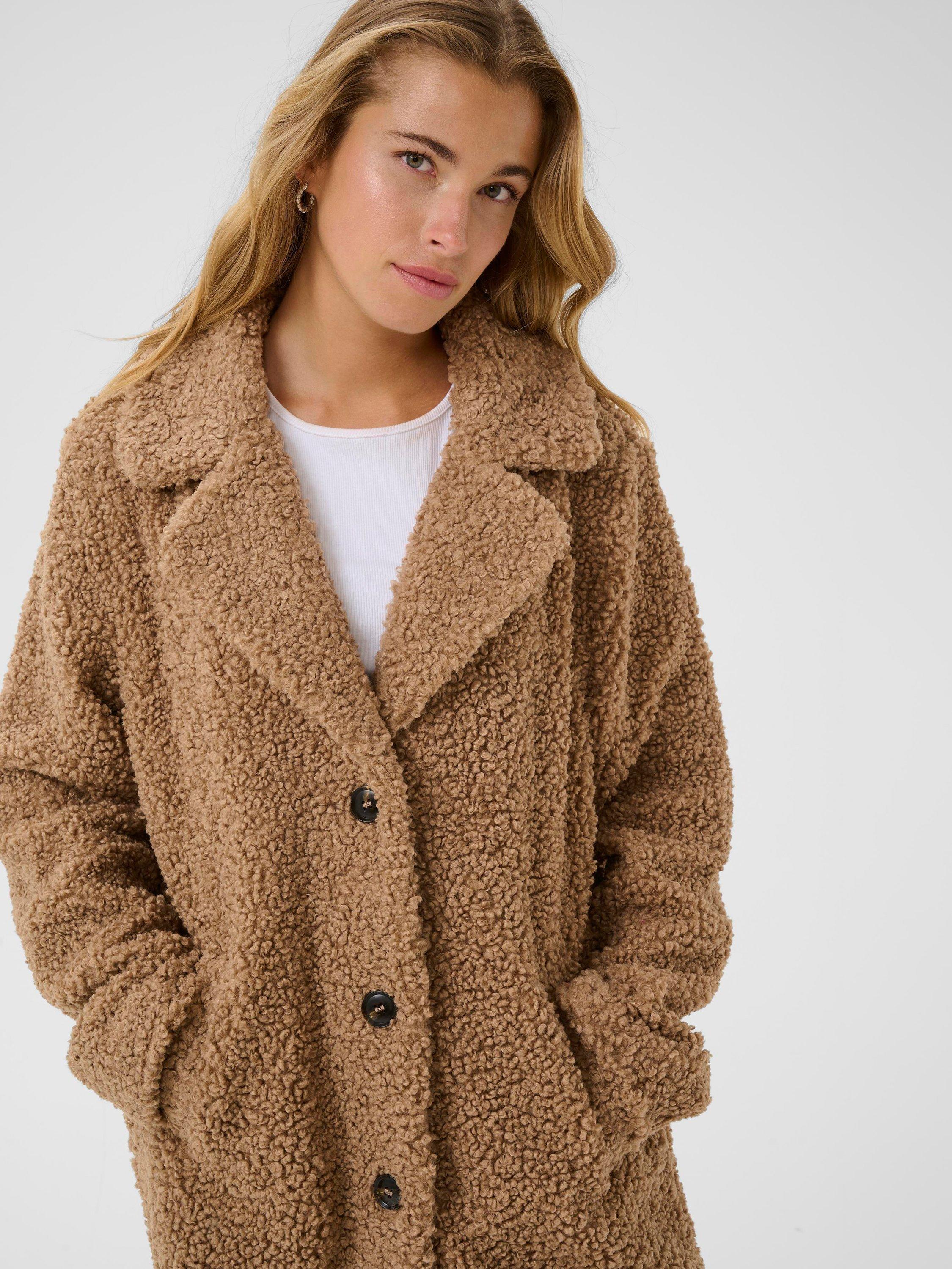 Product image 4 of 6, which shows KAFFE Balmi Teddy Coat, Natural Beige, 8