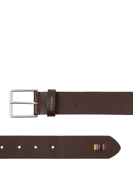 Paul Smith Logo Leather Belt - view 2, Brown Chocolate