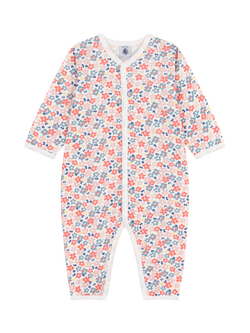 Petit Bateau Baby Cotton Floral Print Bodysuit, Marshmallow/Multico, Marshmallow/Multico
