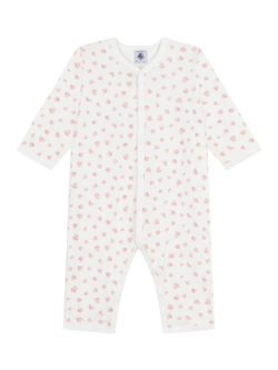 Petit Bateau Baby Cotton Pyjama Bodysuit, Marshmallow/Charme, Marshmallow/Charme