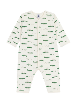 Petit Bateau Baby Cotton Crocodile Print Bodysuit, Milk/Multico, Milk/Multico