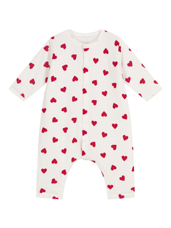 Petit Bateau Baby Cotton Blend Heart Bodysuit, Marshmallow/Terkuit, Marshmallow/Terkuit