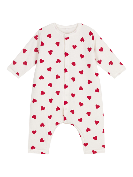 Petit Bateau Baby Cotton Blend Heart Bodysuit, Marshmallow/Terkuit, Marshmallow/Terkuit