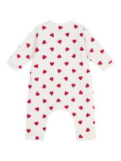 Petit Bateau Baby Cotton Blend Heart Bodysuit, Marshmallow/Terkuit - view 2, Marshmallow/Terkuit