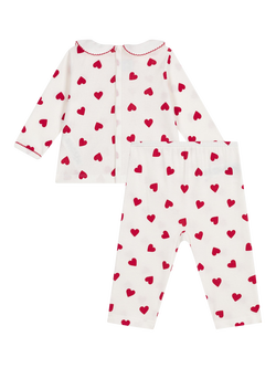 Petit Bateau Baby Cotton Heart Print Pyjama Set, Marshmallow/Terkuit - view 2, Marshmallow/Terkuit
