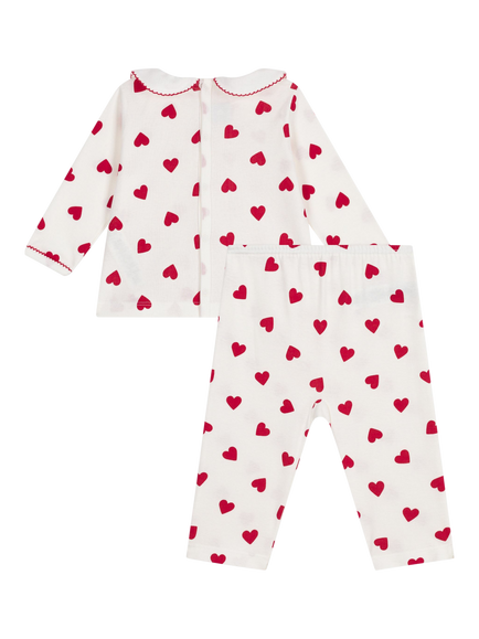 Petit Bateau Baby Cotton Heart Print Pyjama Set, Marshmallow/Terkuit - view 2, Marshmallow/Terkuit