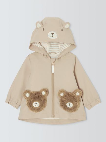 John Lewis Baby Teddy Bear Windbreaker Shower Resistant Jacket, Natural, Natural