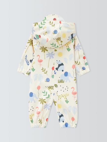 John Lewis Baby Safari Waterproof Puddlesuit, Multi - view 2, Multi