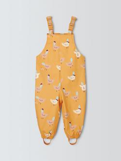 John Lewis Baby Duck Waterproof Dungarees, Yellow, Yellow