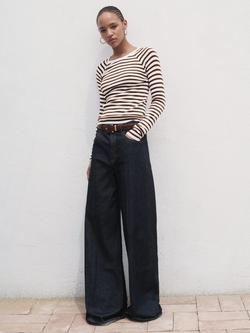 Mango Sikina Cotton Blend Stripe Jumper, Natural/Multi - view 2, Natural/Multi