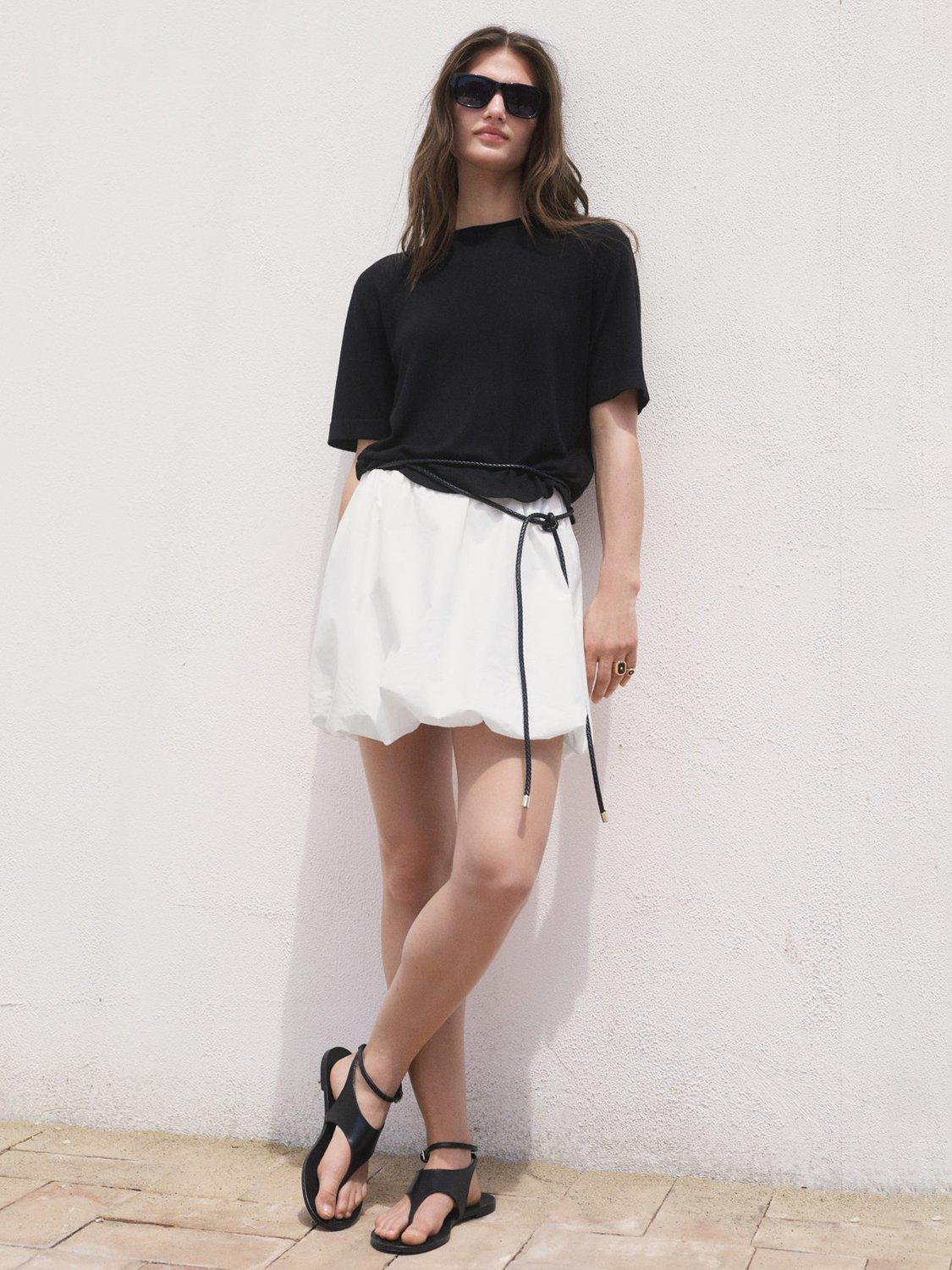 Product image 1 of 7, which shows Mango Luccas Round Neck Short Sleeve Jumper, Black, XS