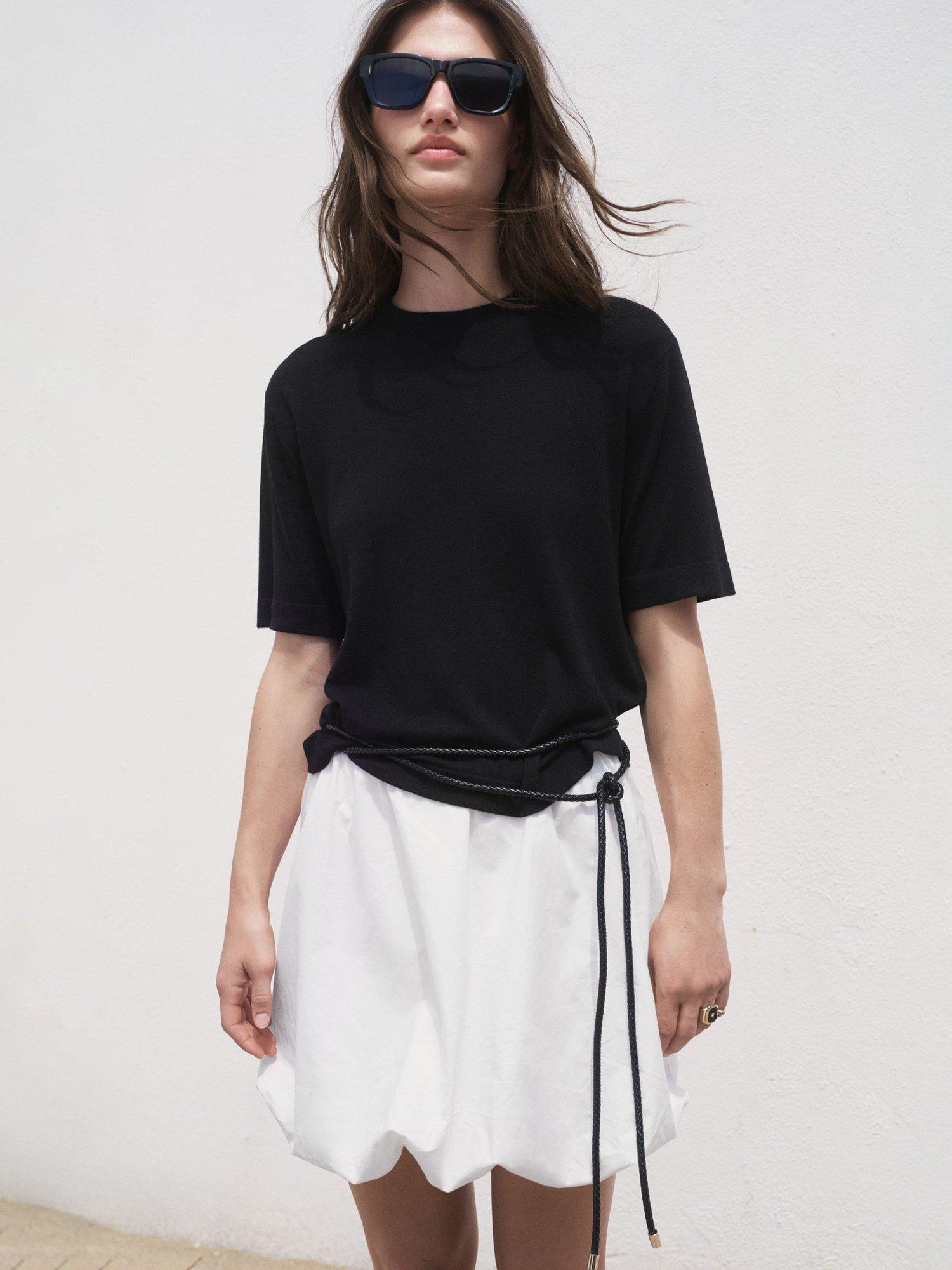 Product image 5 of 7, which shows Mango Luccas Round Neck Short Sleeve Jumper, Black, XS