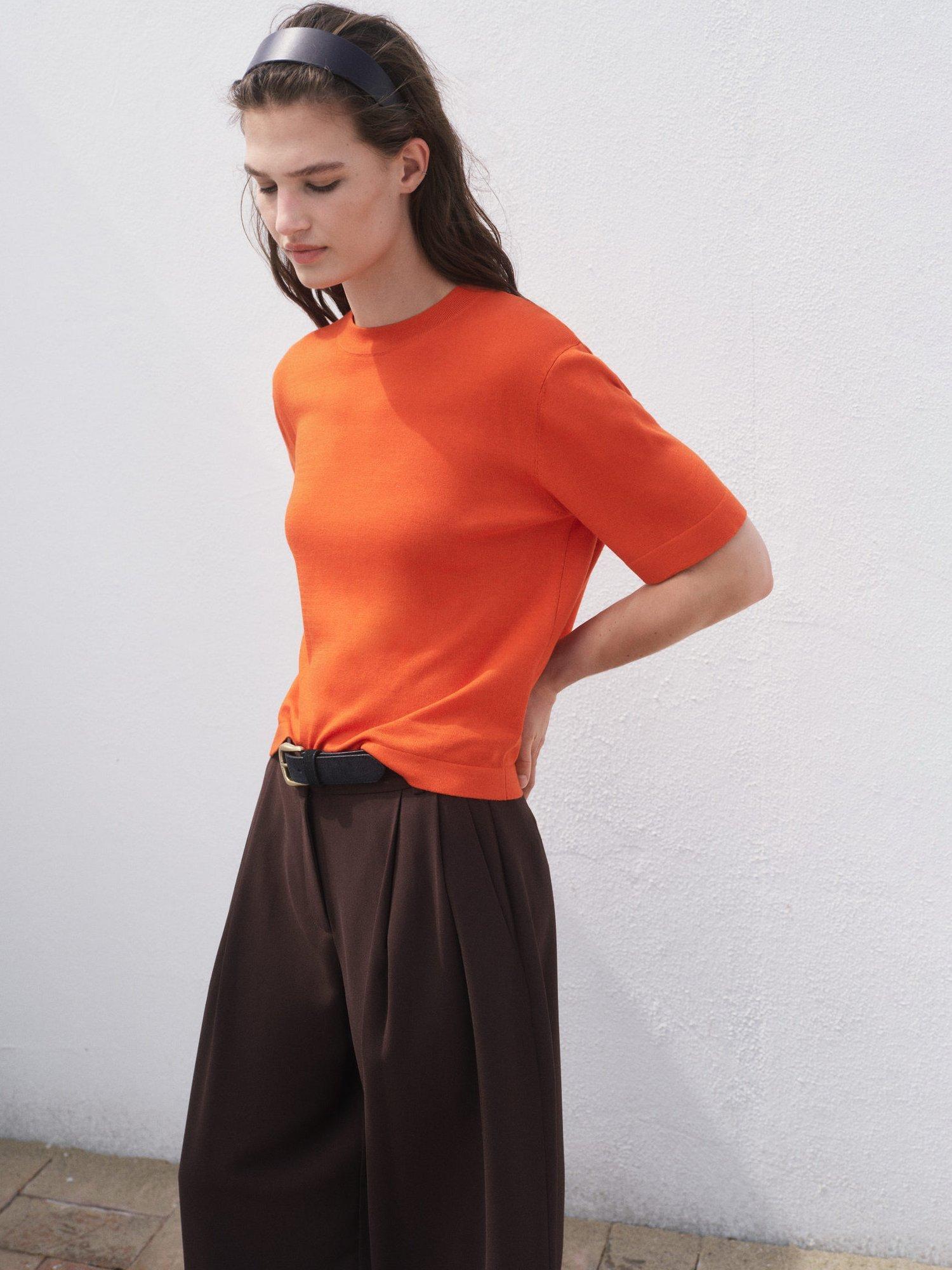 Product image 1 of 8, which shows Mango Luccas Elbow Sleeve Jumper, Dark Orange, XS