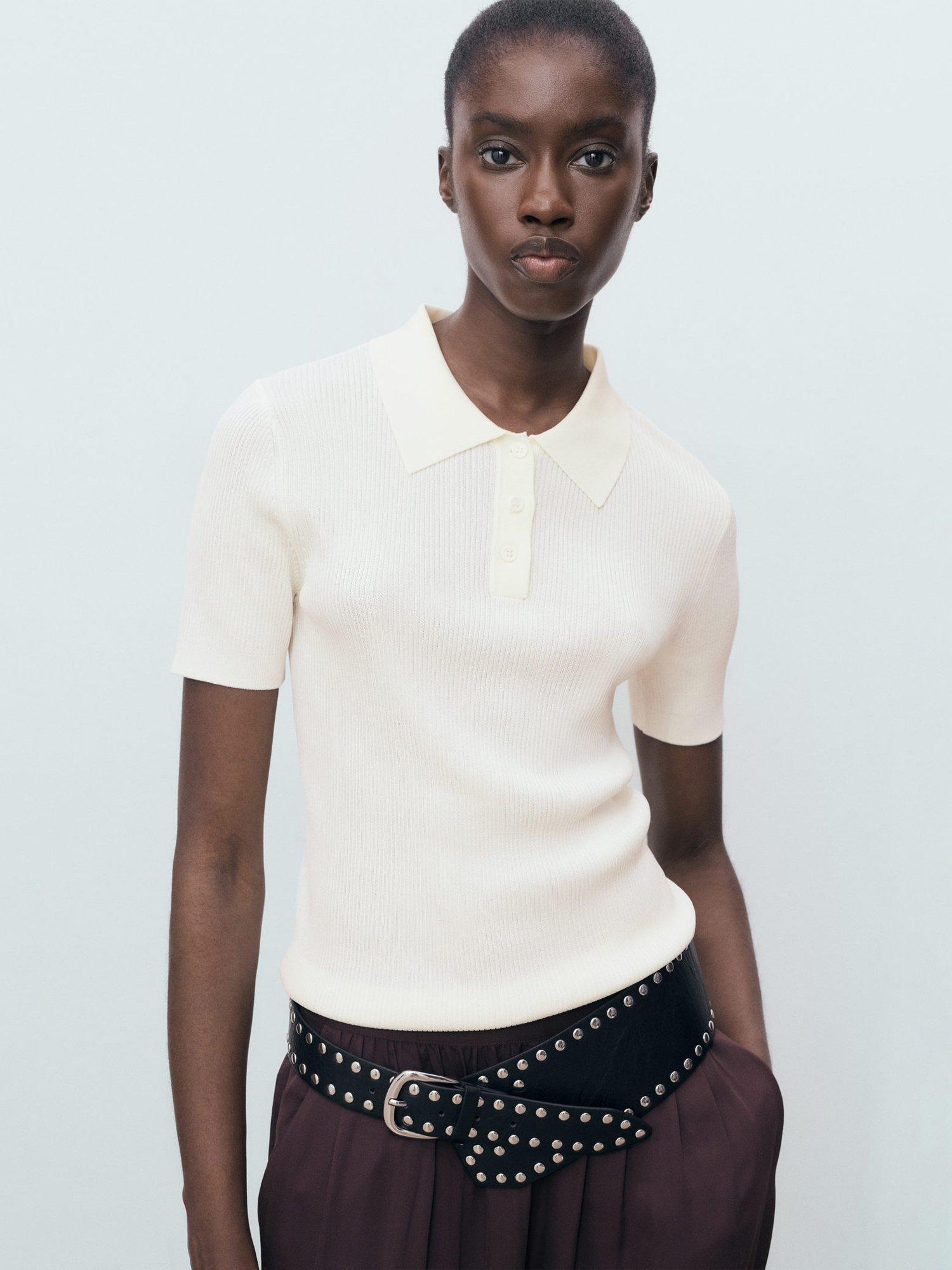 Product image 1 of 3, which shows Mango Polete Short Sleeve Jumper, Cream, L