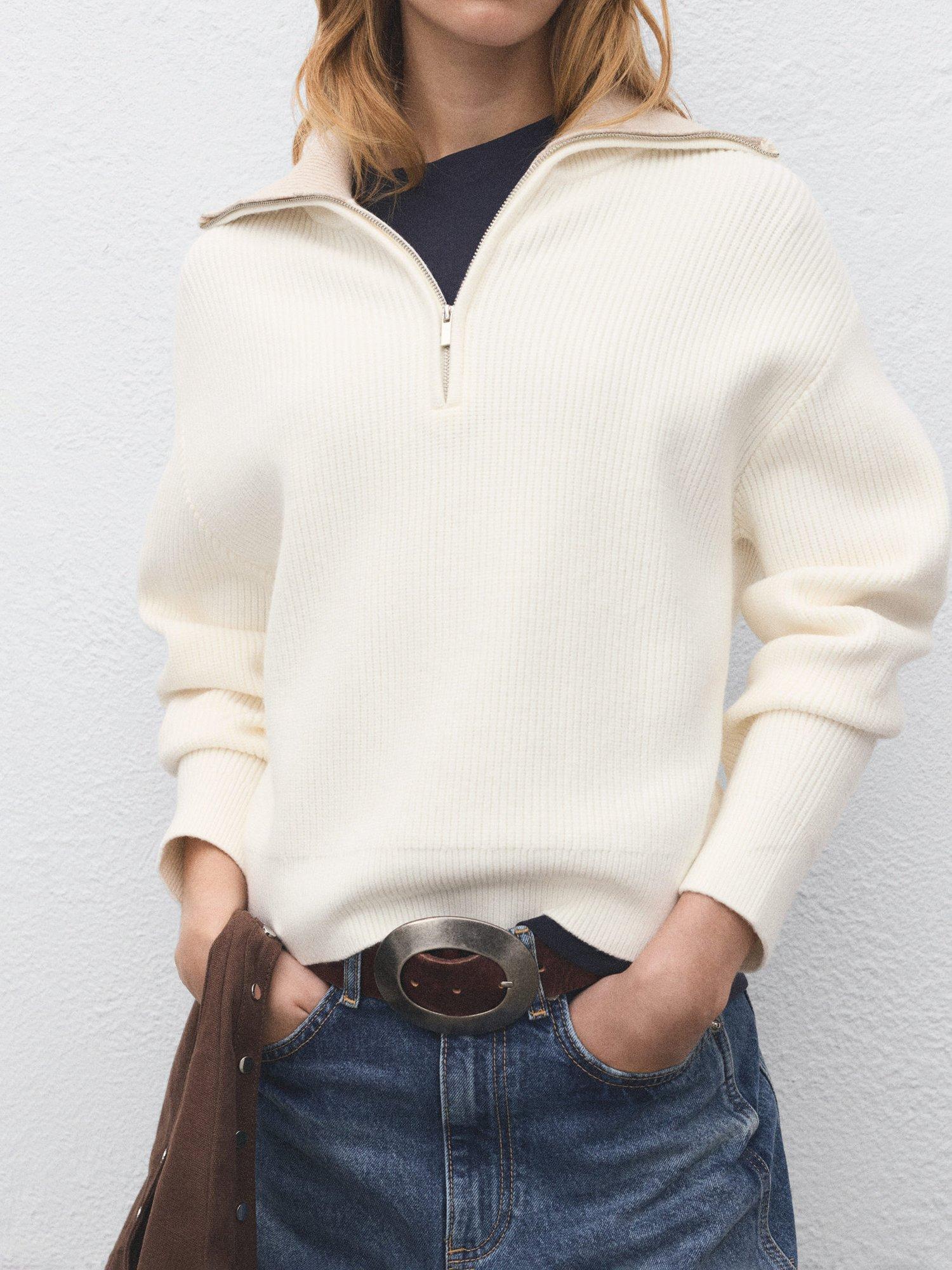 Mango Rizon Zip Neck Jumper, Lt Pastel Grey