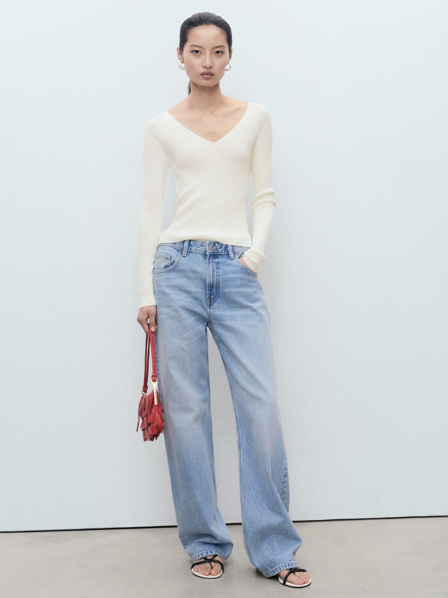 Product image 2 of 3, which shows Mango Seseta V-Neck Jumper, Light Beige, XS