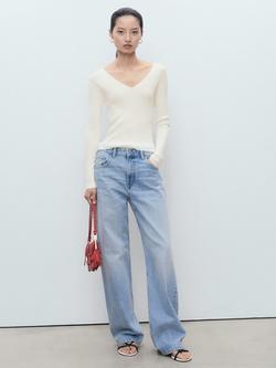 Mango Seseta V-Neck Jumper, Light Beige - view 2, Light Beige