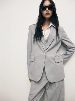 Mango Bowery Pinstripe Blazer, Grey, Grey