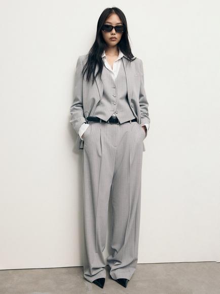 Mango Bowery Pinstripe Blazer, Grey - view 2, Grey
