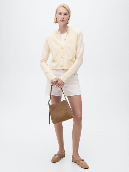 Mango Koko Cropped Textured Knit Jacket, Light Beige - view 2, Light Beige
