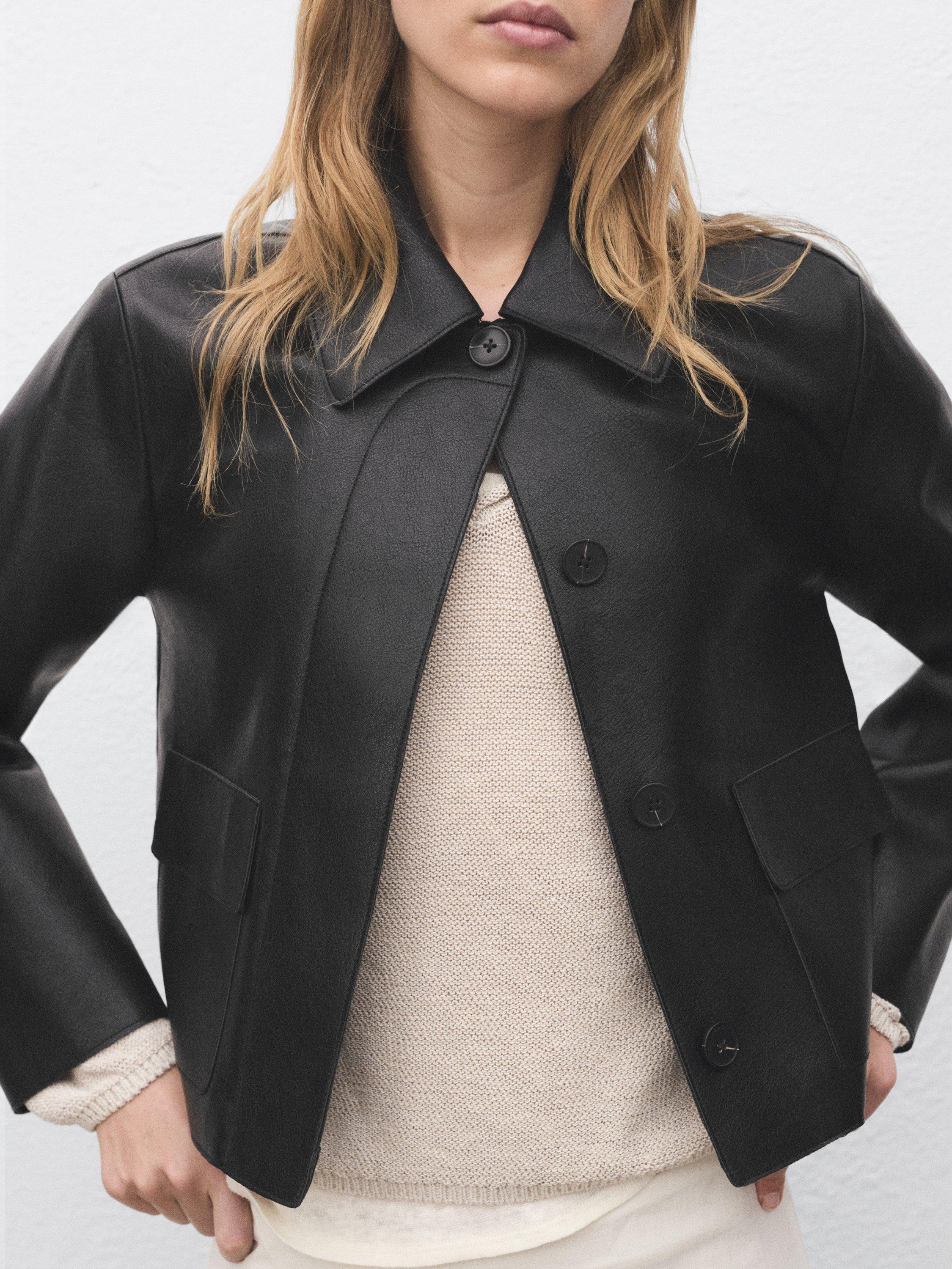 Product image 2 of 8, which shows Mango Sabina Faux Leather Jacket, Black, XXXL