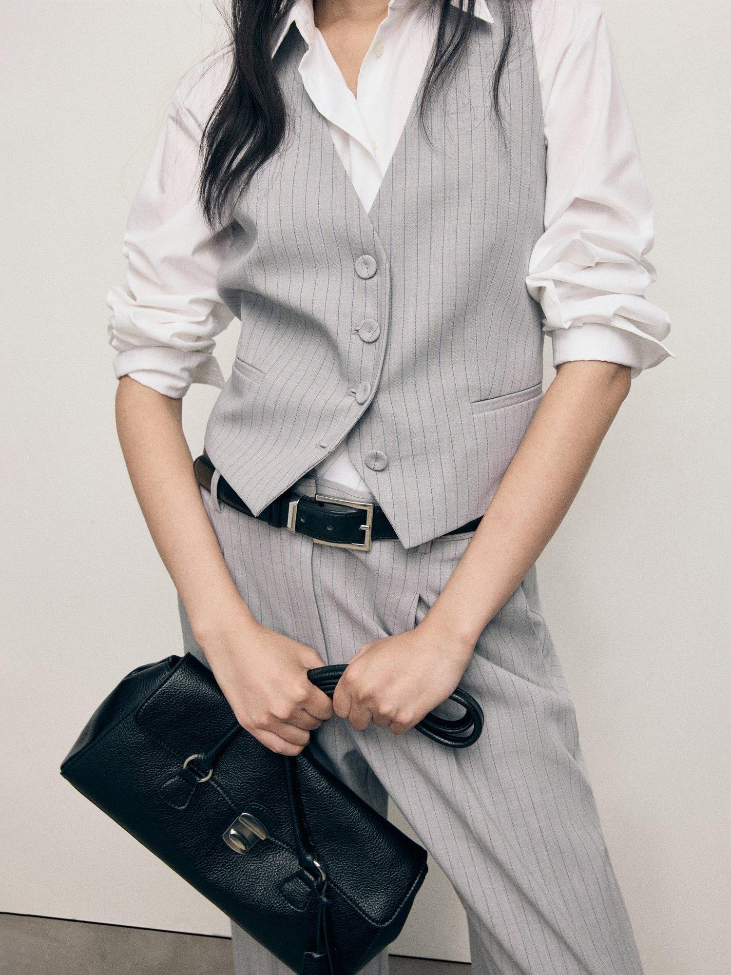 Product image 2 of 8, which shows Mango Bowery Stripe Waistcoat, Grey, XXXL