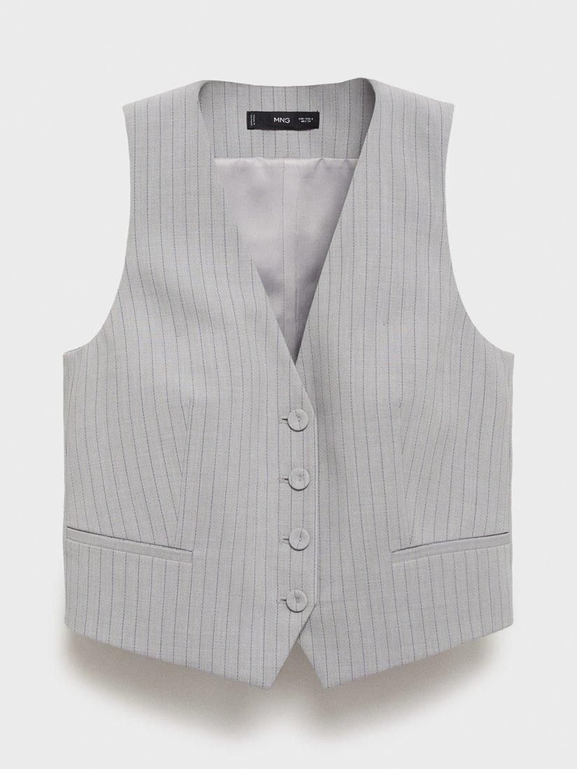 Product image 3 of 8, which shows Mango Bowery Stripe Waistcoat, Grey, XXXL