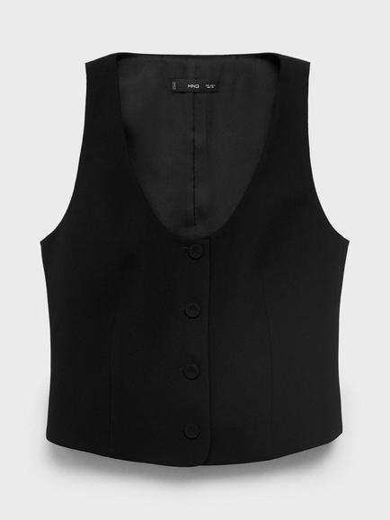 Mango Iguana Scoop Neck Waistcoat, Black