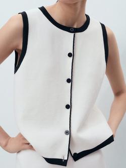 Mango Pipon Contrast Cotton Blend Waistcoat, Light Beige