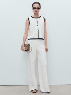 Mango Pipon Contrast Cotton Blend Waistcoat - view 2, Light Beige