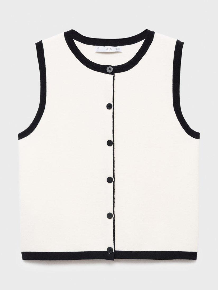 Product image 3 of 8, which shows Mango Pipon Contrast Cotton Blend Waistcoat, Light Beige, XXS