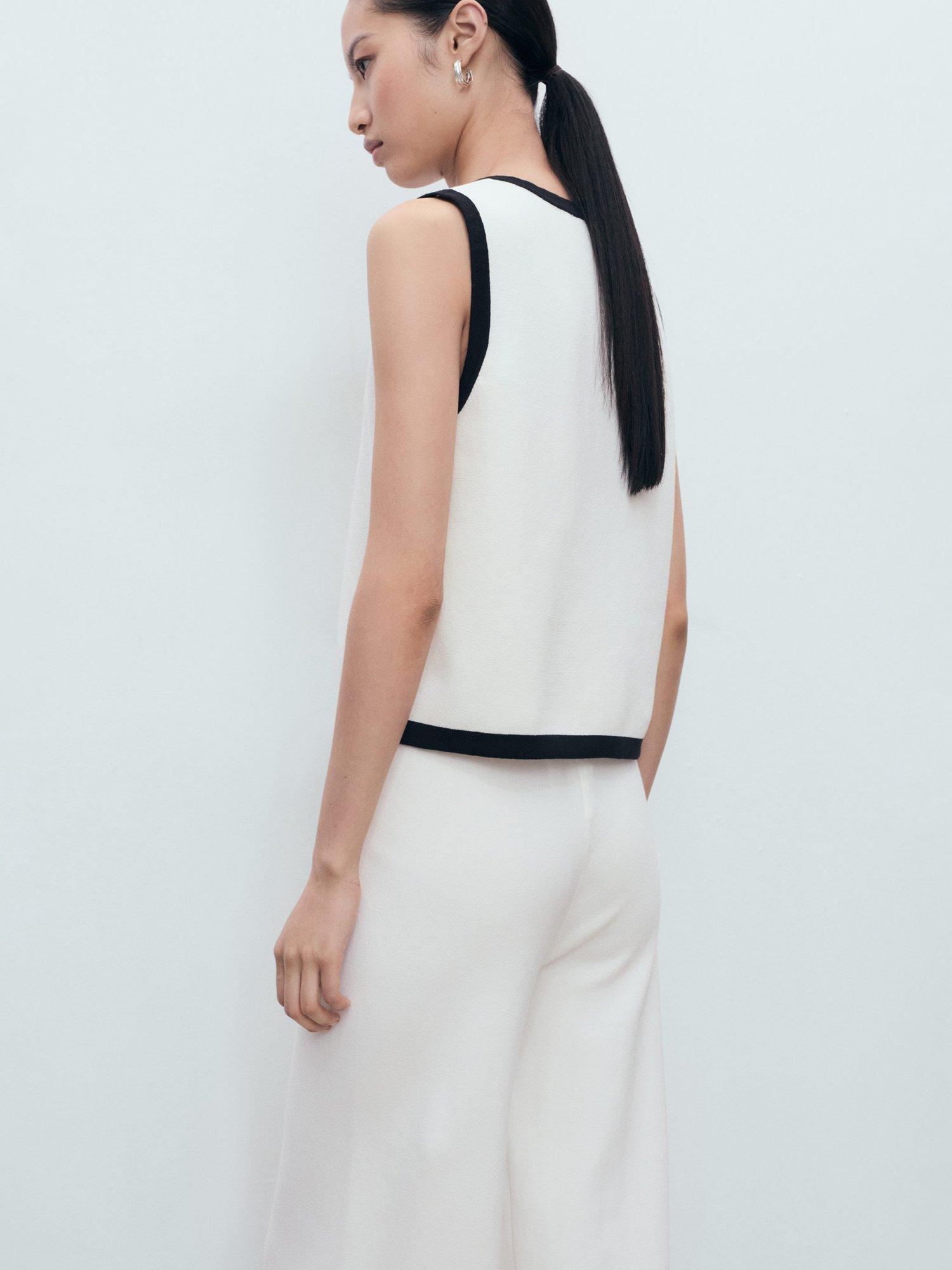 Product image 4 of 8, which shows Mango Pipon Contrast Cotton Blend Waistcoat, Light Beige, XXS