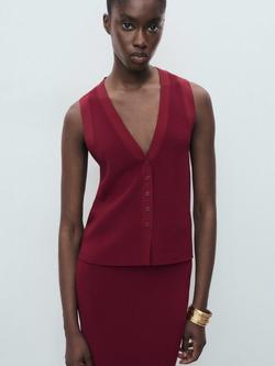 Mango Seseta Waistcoat, Dark Red
