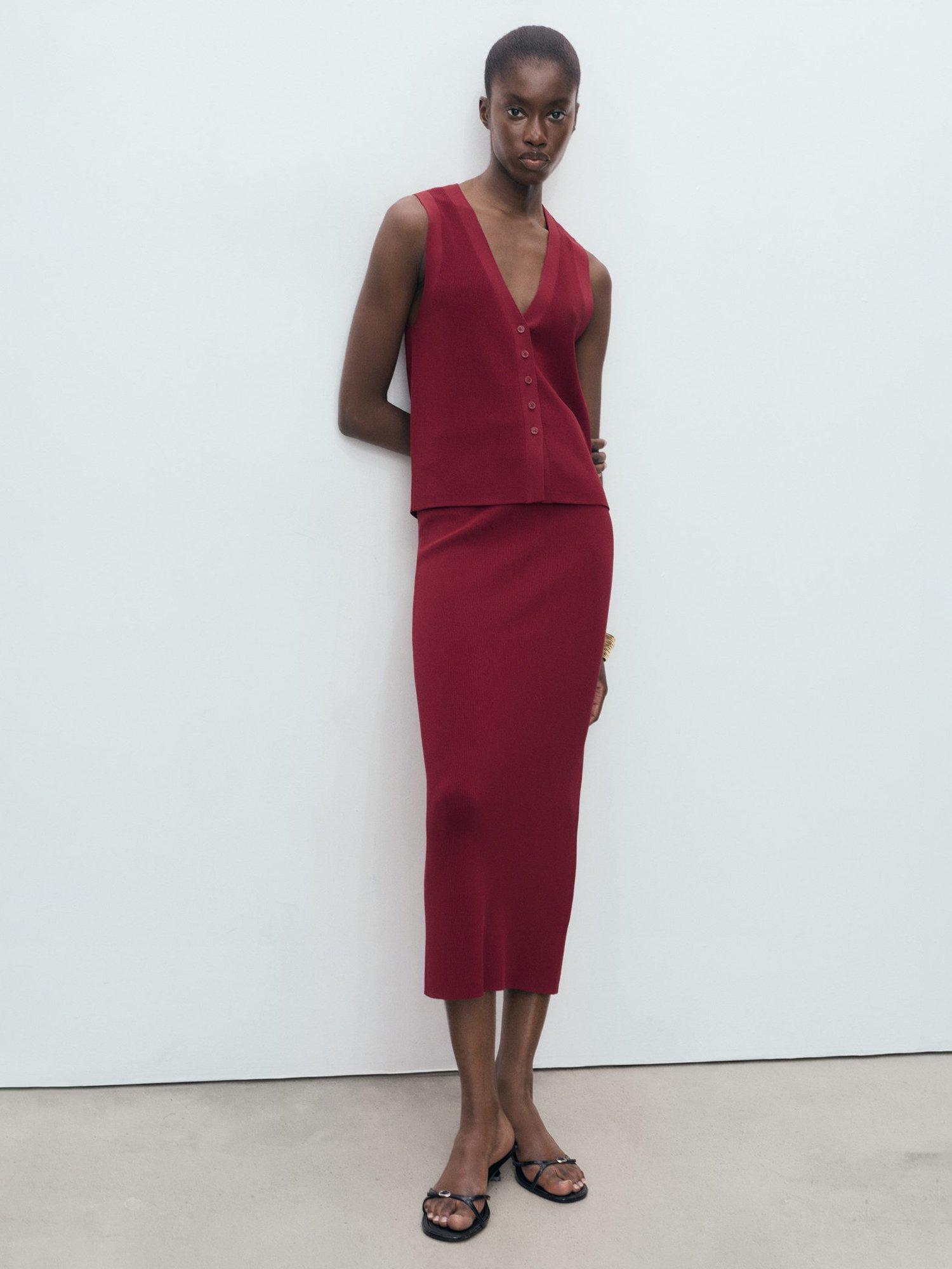 Product image 2 of 3, which shows Mango Seseta Waistcoat, Dark Red, XXS
