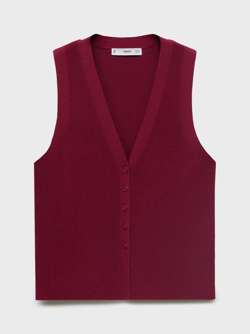 Product image 3 of 3, which shows Mango Seseta Waistcoat, Dark Red, XXS