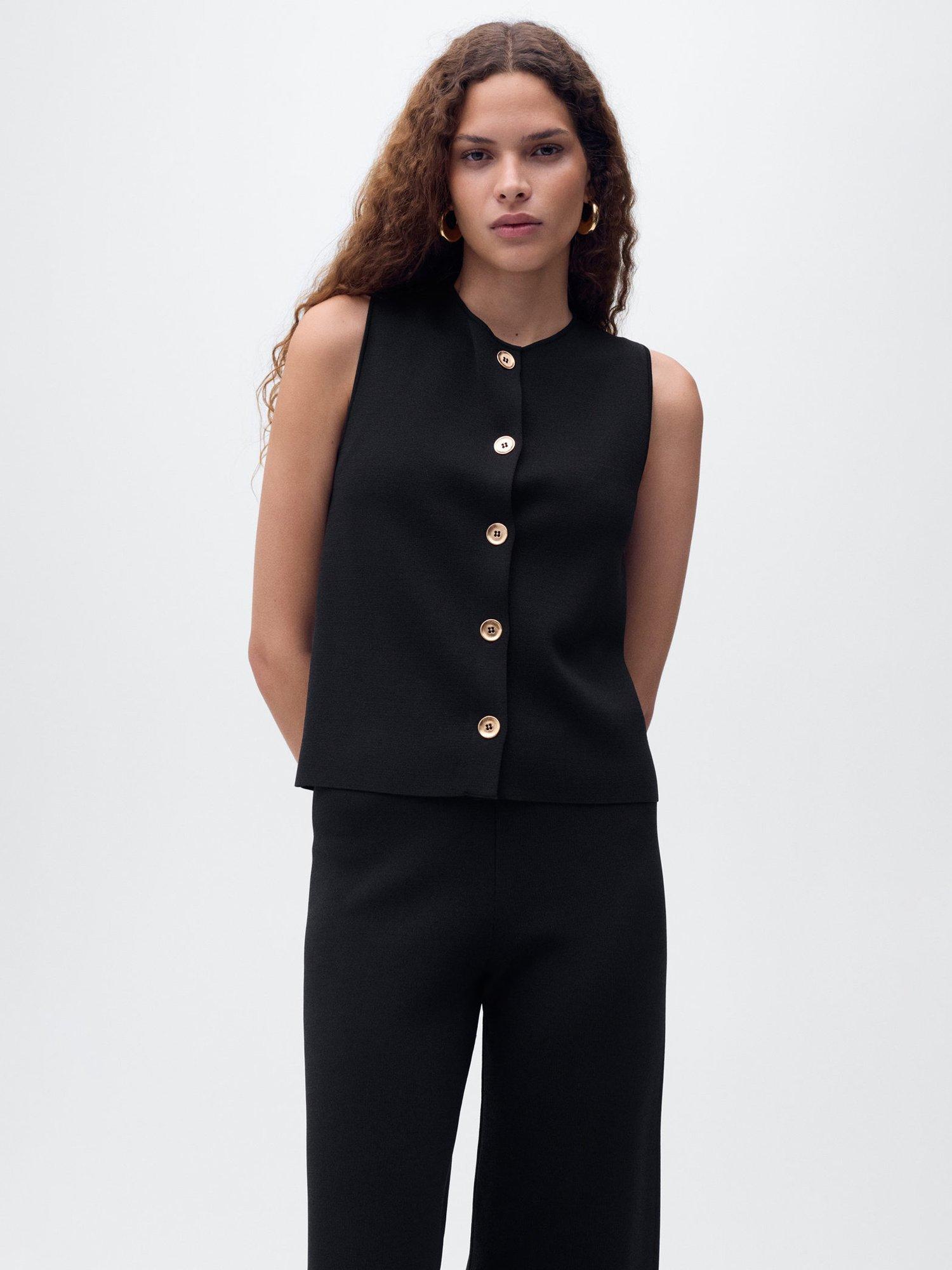 Product image 1 of 8, which shows Mango Yolando Viscose Waistcoat, Black, XS