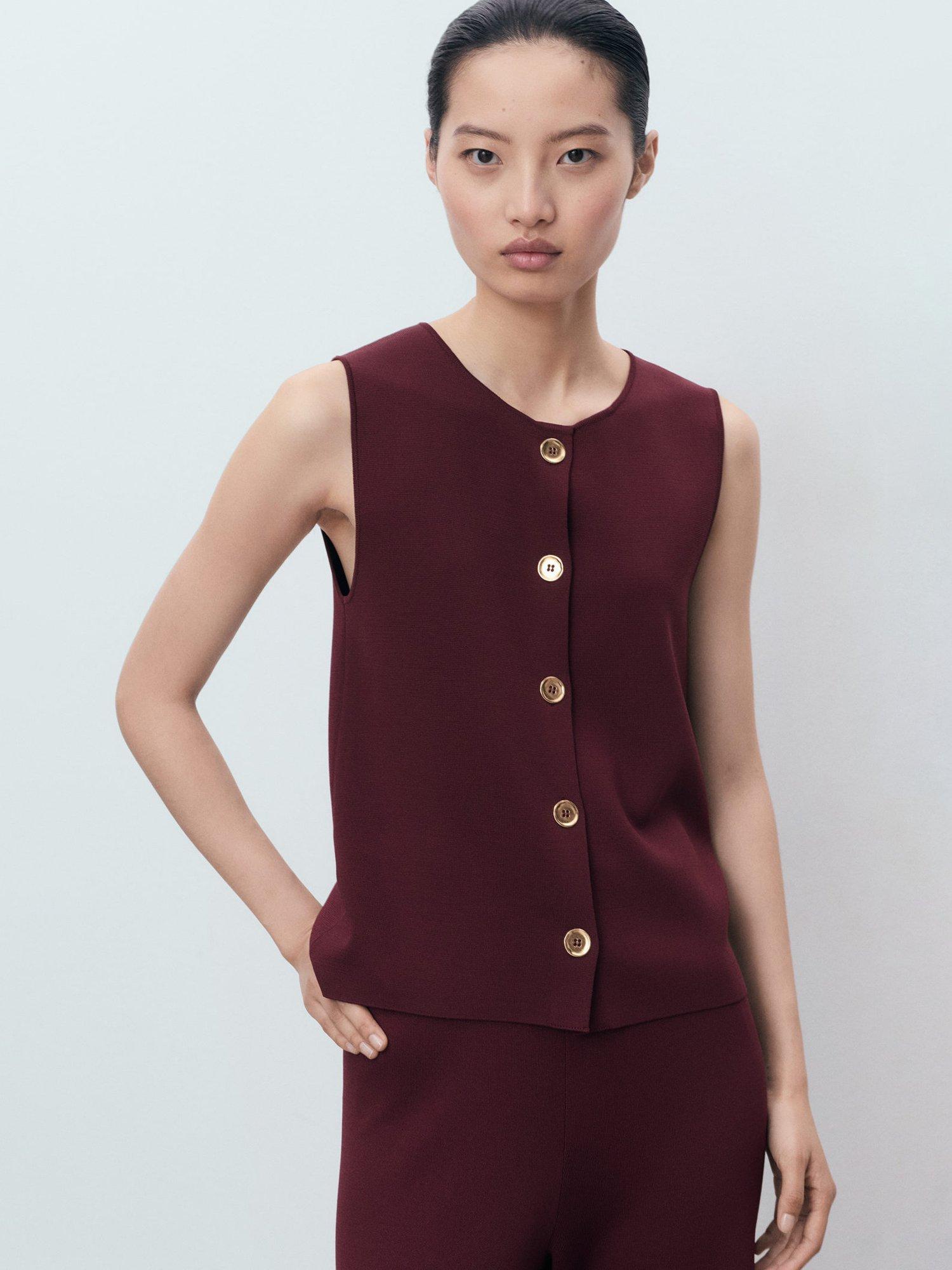 Product image 1 of 3, which shows Mango Yolando Knit Waistcoat, Dark Red, XS
