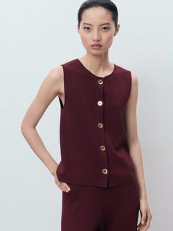 Mango Yolando Knit Waistcoat, Dark Red, Dark Red