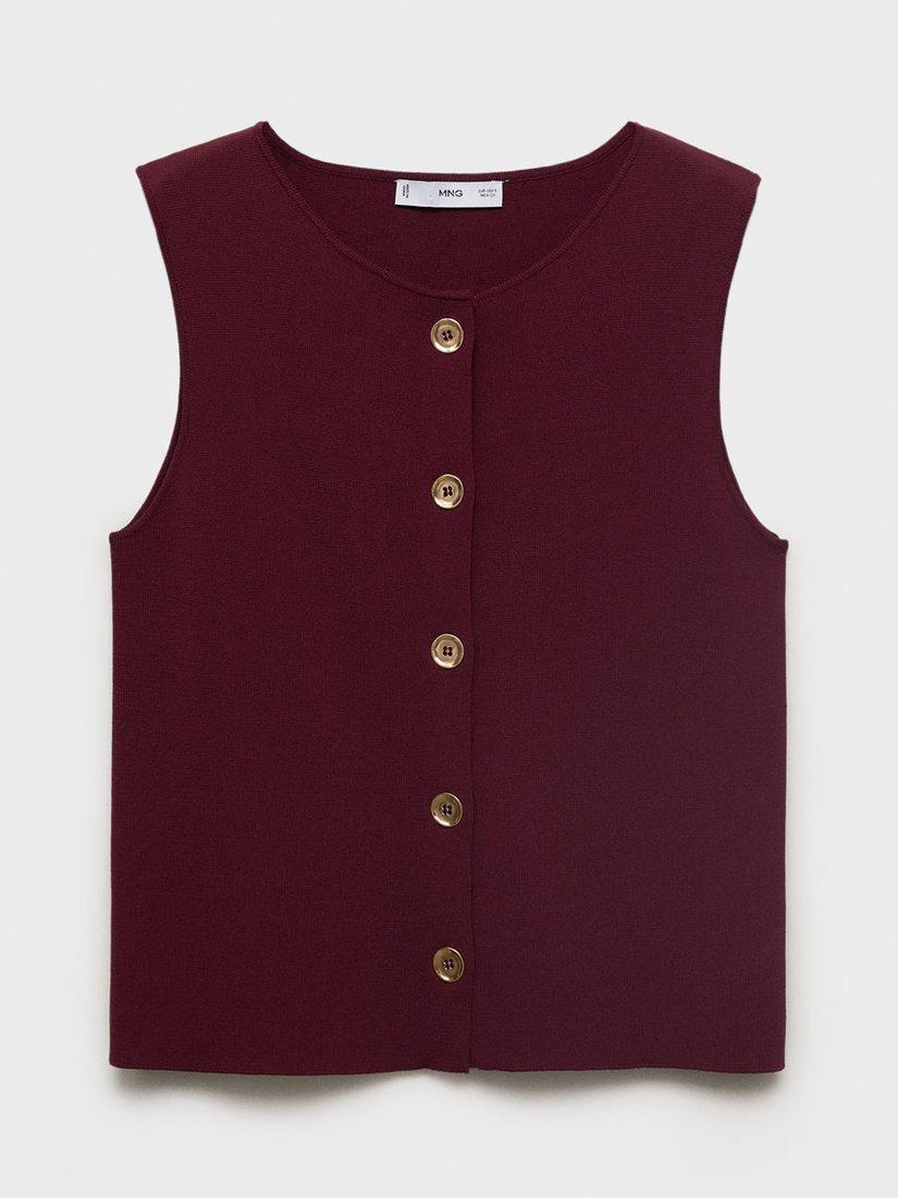 Product image 3 of 3, which shows Mango Yolando Knit Waistcoat, Dark Red, XS