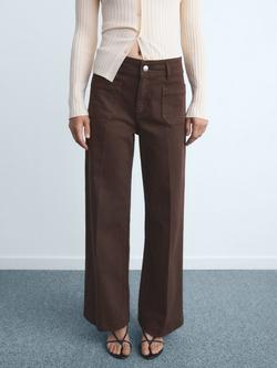 Mango Jessie Patch Pocket Wide Leg Jeans, Dark Brown