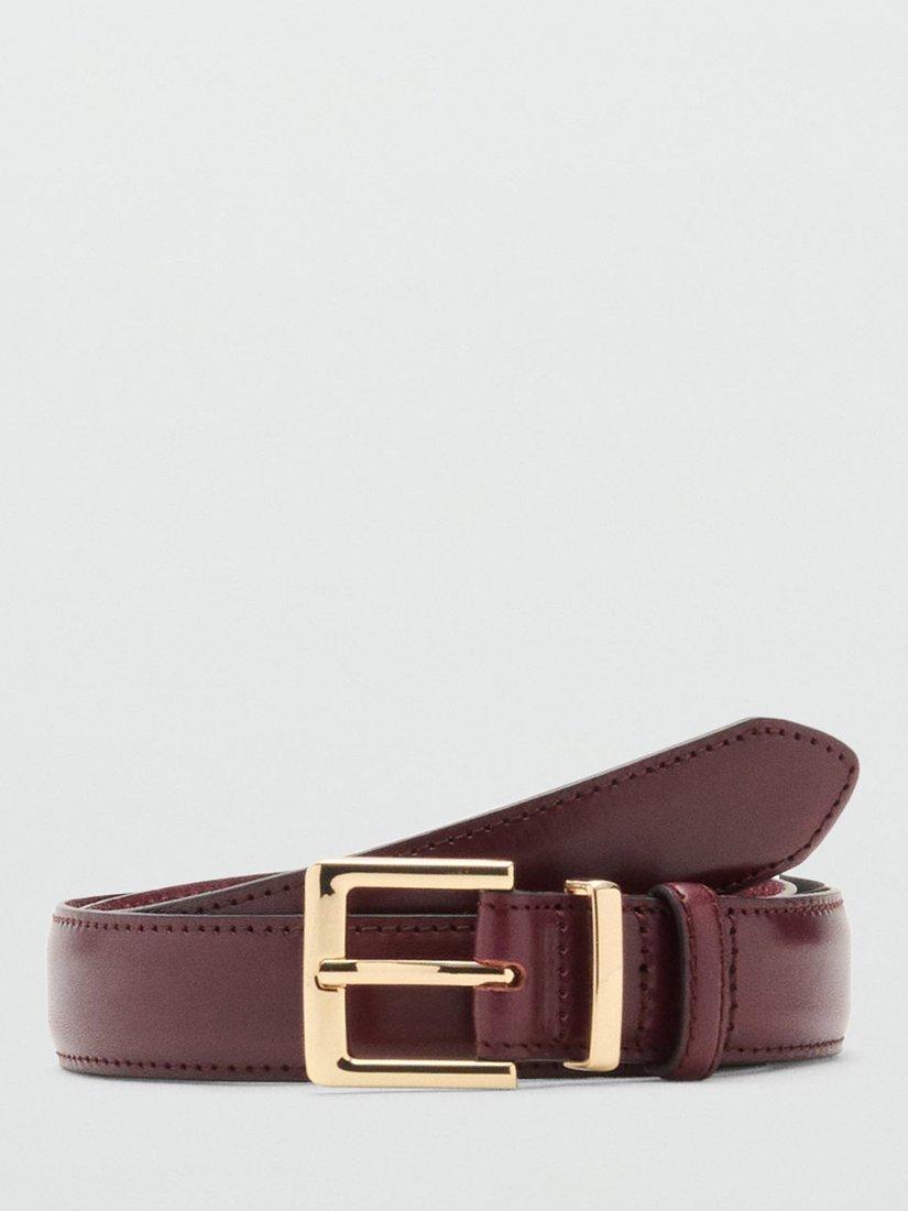 Product image 1 of 4, which shows Mango Selma Leather Belt, Dark Red, S