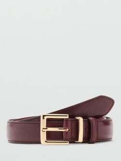 Mango Selma Leather Belt, Dark Red