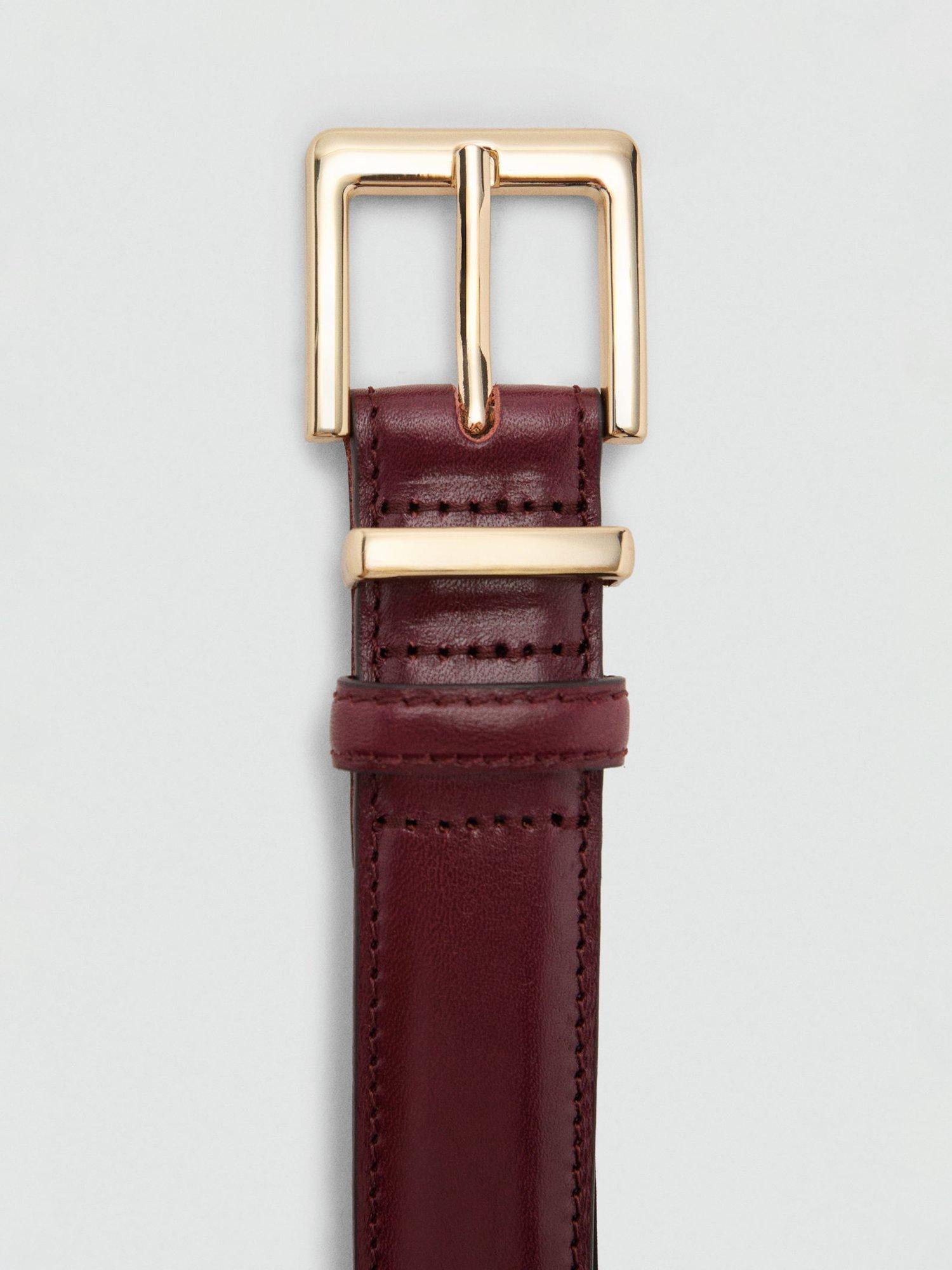 Product image 3 of 4, which shows Mango Selma Leather Belt, Dark Red, S
