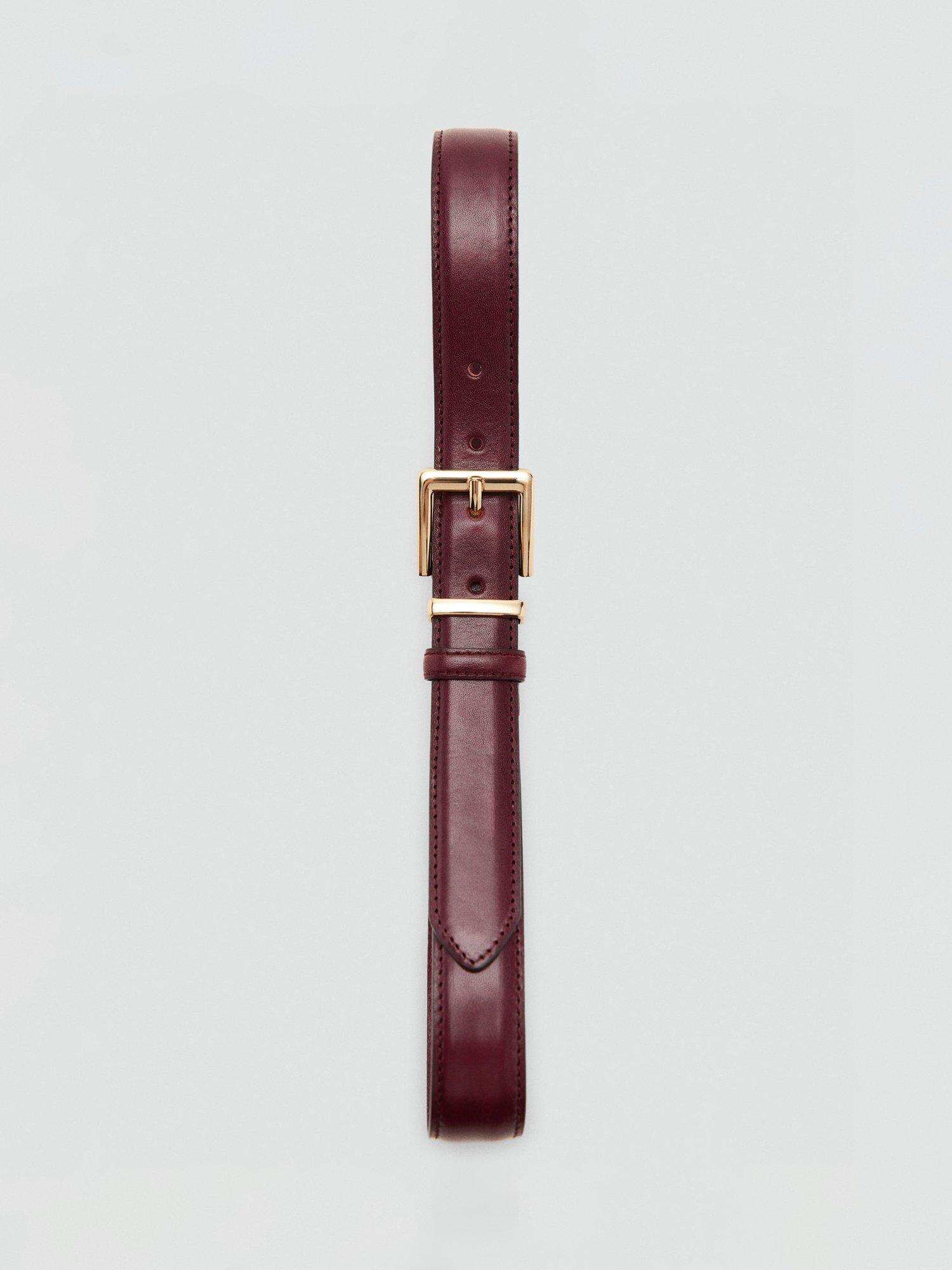 Product image 4 of 4, which shows Mango Selma Leather Belt, Dark Red, S
