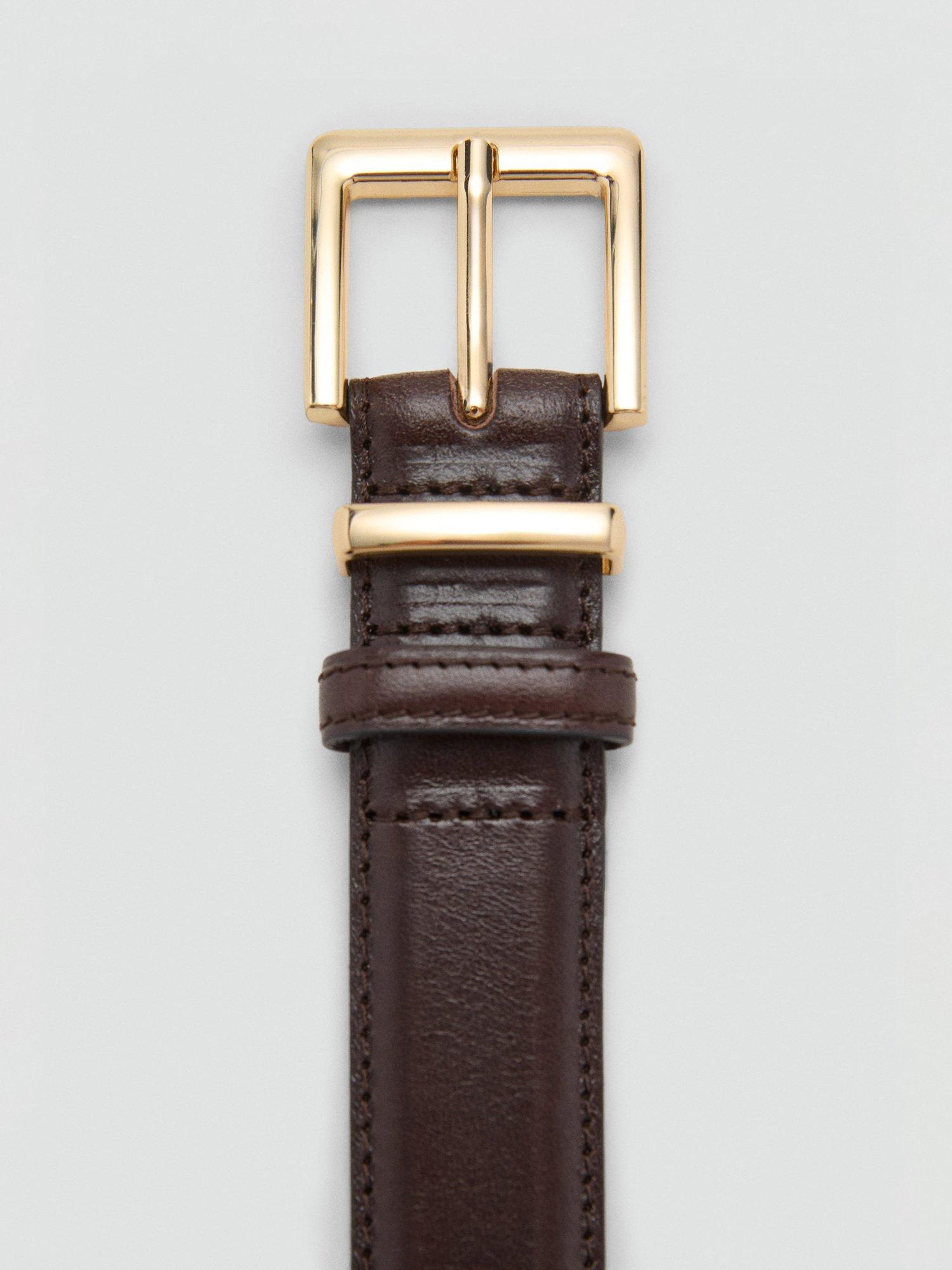 Product image 2 of 4, which shows Mango Selma Leather Belt, Dark Brown, S