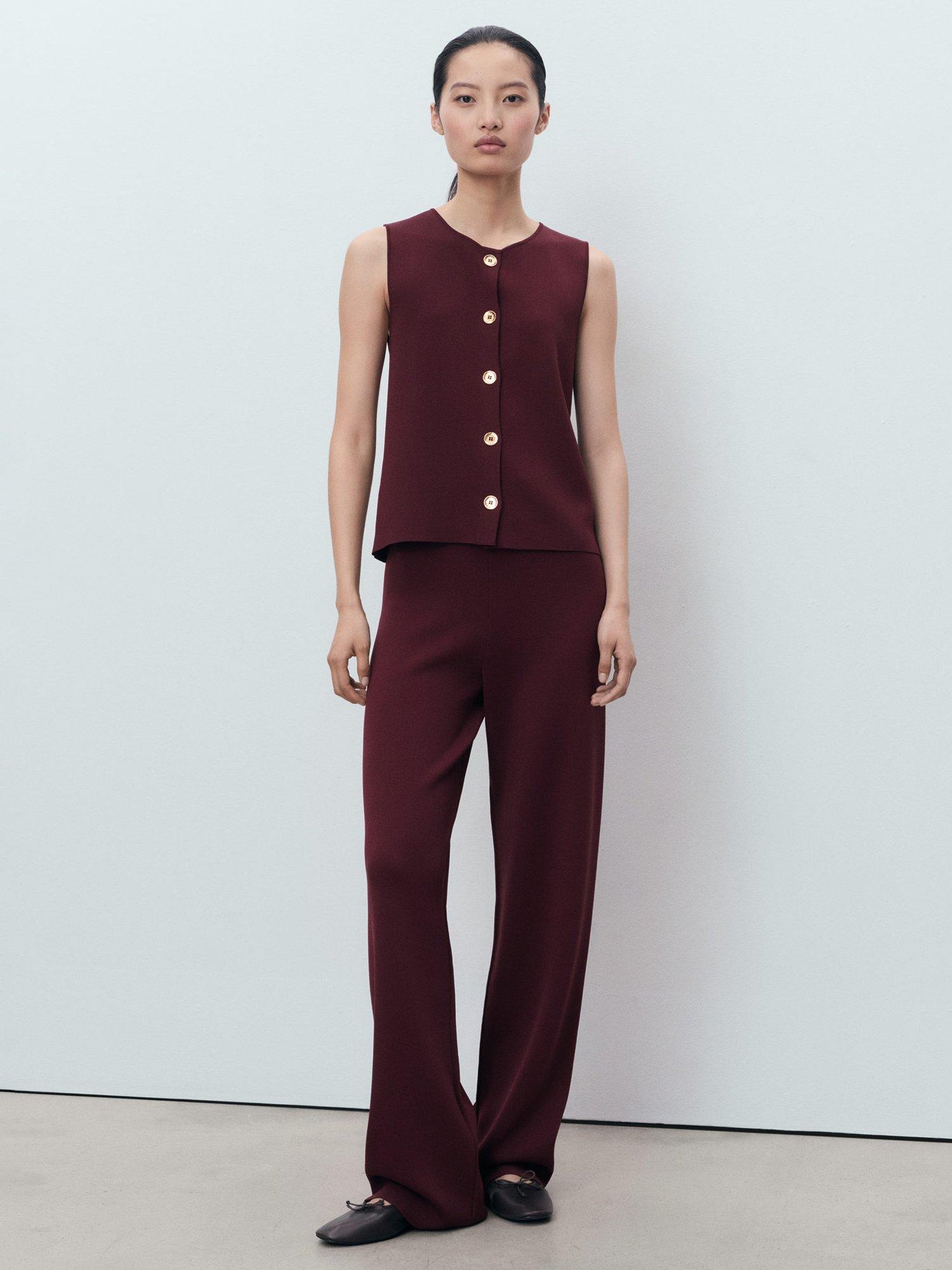 Product image 2 of 8, which shows Mango Yolando Tailored Trousers, Dark Red, L
