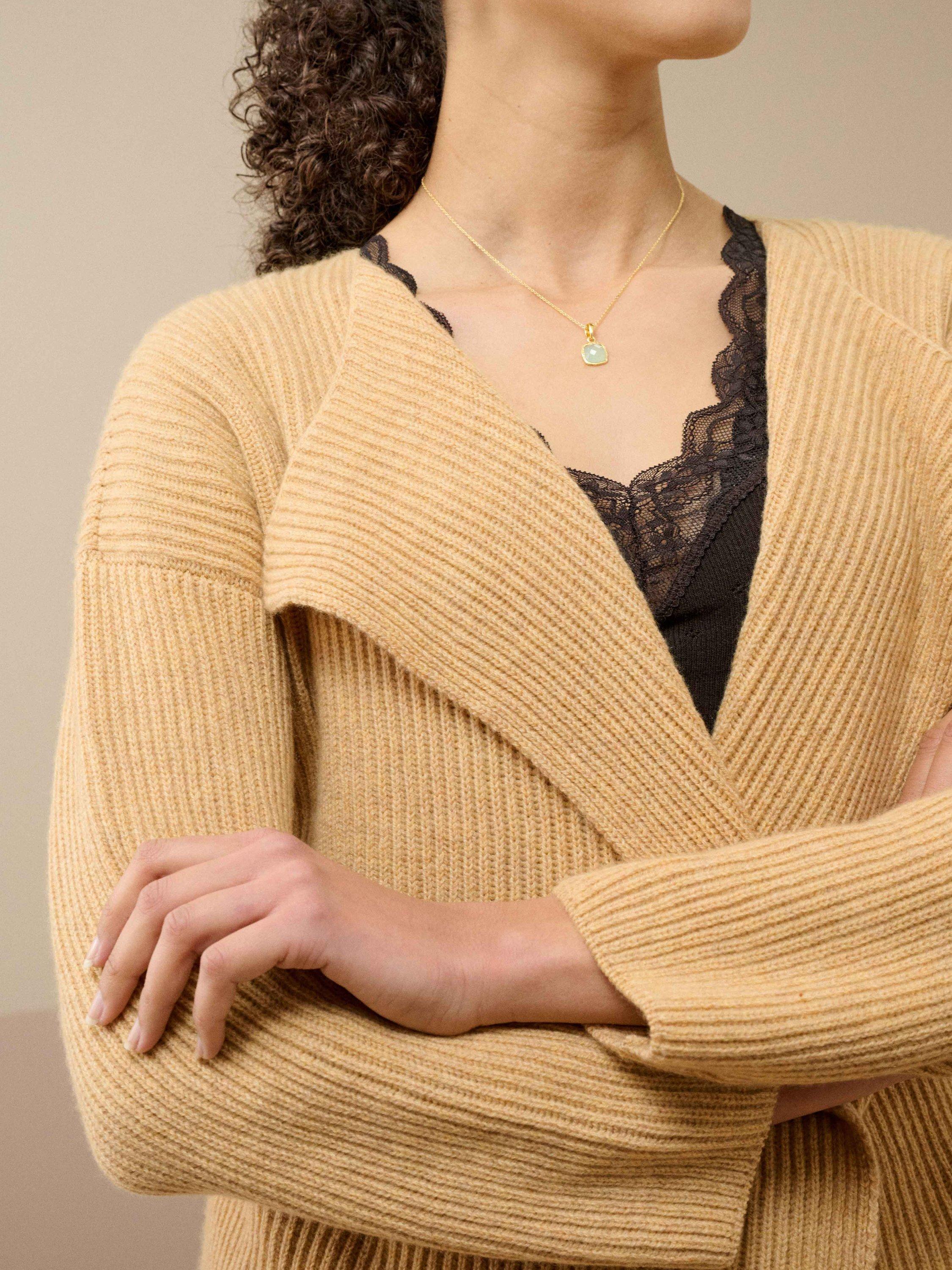 Product image 2 of 4, which shows Brora Cashmere Waterfall Neck Cardigan, Catkin, 8-10